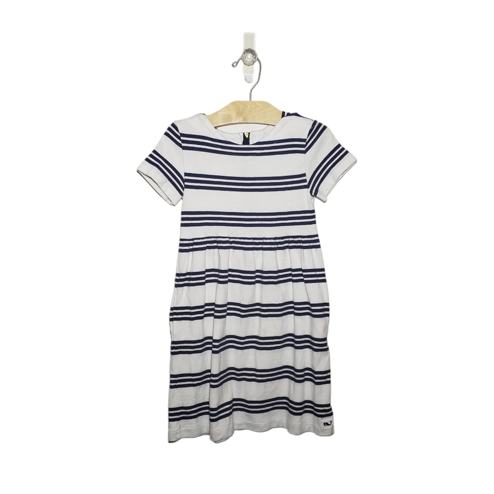 Vineyard Vines XS 5-6 Girls White and Navy Short Sleeve Dress